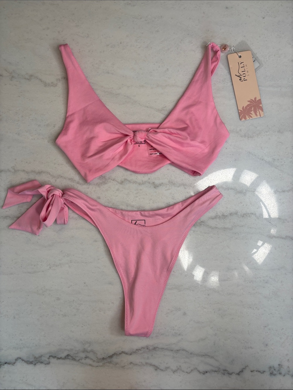 OH POLLY Pink Knot Bikini Top and Tie-Side Bottoms Set SMALL NEW